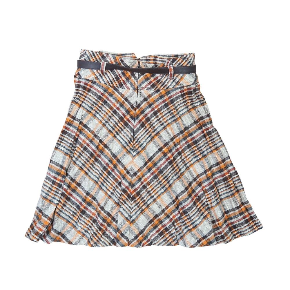 Vintage 60s/70s Tami Brown Tan Orange Plaid Wool Pleated Mini Skirt 25" - Picture 3 of 7